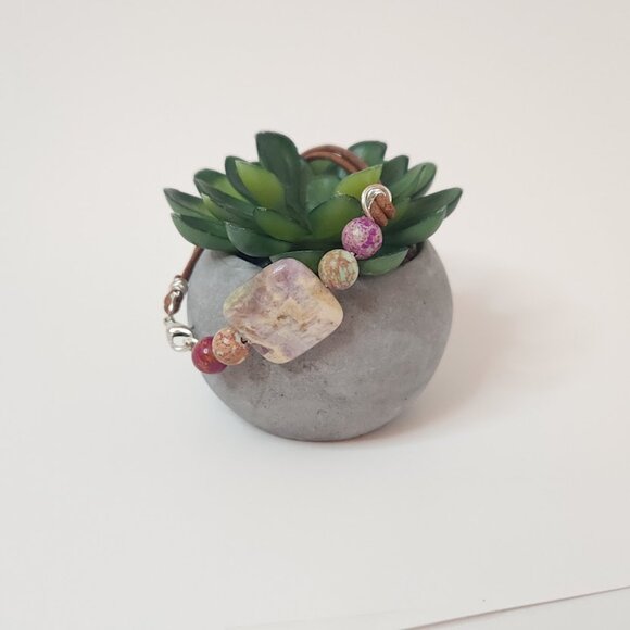 Handcrafted Jaspurite Stone and Leather Bracelet - Picture 5 of 5